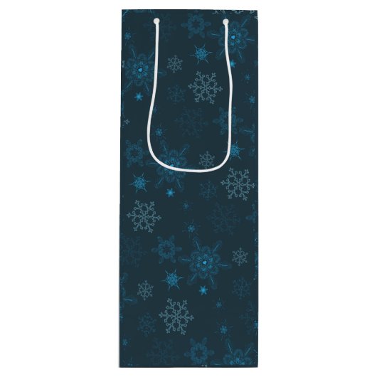 Snowflake winter blue seamless pattern ワインギフトバッグ (正面)