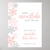 Snowflake Winter Girl Baby Shower Welcome Sign ポスター (正面)