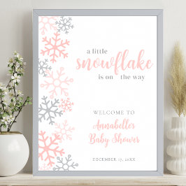 Snowflake Winter Girl Baby Shower Welcome Sign ポスター