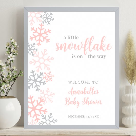 Snowflake Winter Girl Baby Shower Welcome Sign ポスター