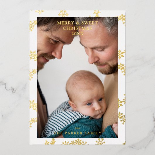 Snowflake Wreath Christmas Modern Custom Photo  箔招待状 (正面)