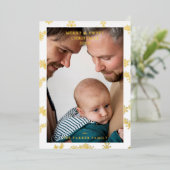 Snowflake Wreath Christmas Modern Custom Photo  箔招待状 (立ち正面)