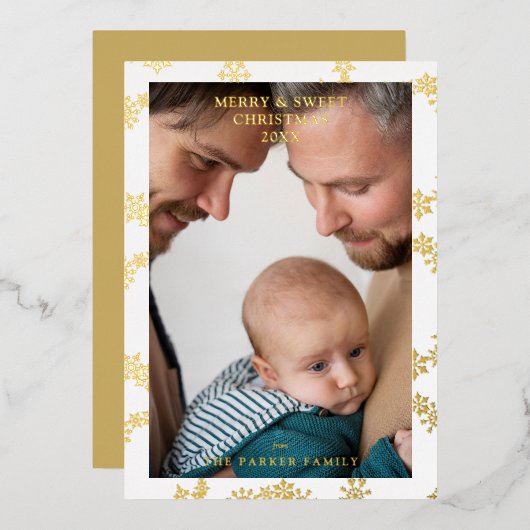 Snowflake Wreath Christmas Modern Custom Photo  箔招待状 (正面/裏面)