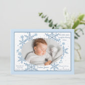 Snowflakesフォトフレーム青の誕生発表 招待状 (スタンド正面)