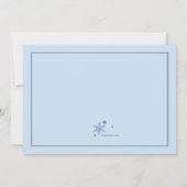 Snowflakesフォトフレーム青の誕生発表 招待状 (裏面)