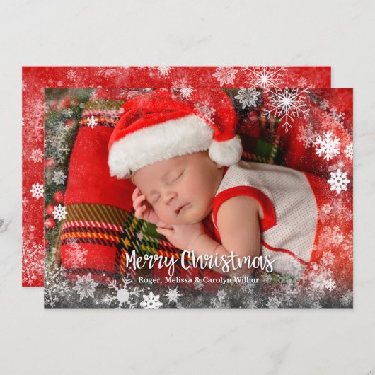 Snowflakesベビー写真の誕生発表 シーズンカード (正面/裏面)