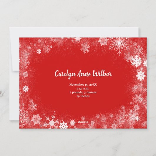 Snowflakesベビー写真の誕生発表 シーズンカード (裏面)