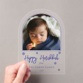 Snowflakes Arched Photo Happy Hanukkah Greeting アクリル招待状 (インサイチュ (ポータブル))