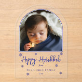 Snowflakes Arched Photo Happy Hanukkah Greeting アクリル招待状 (正面)