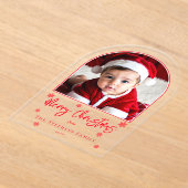 Snowflakes Arched Photo Merry Christmas Greeting アクリル招待状 (レイダウン)