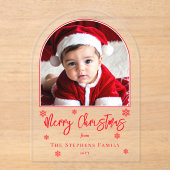 Snowflakes Arched Photo Merry Christmas Greeting アクリル招待状 (正面)