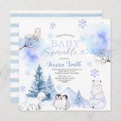 Snowflakes Arctic Animal Mountain  Baby Sprinkle 招待状 (正面/裏面)