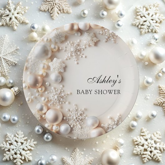 Snowflakes Baby Its Cold Outside Baby Shower ペーパープレート