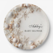 Snowflakes Baby Its Cold Outside Baby Shower ペーパープレート (正面)