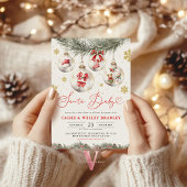 Snowflakes Baubles Christmas Santa Baby Shower 招待状