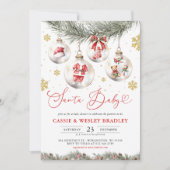 Snowflakes Baubles Christmas Santa Baby Shower 招待状 (正面)
