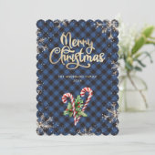 Snowflakes Candy Cane Blue Plaid Christmas Card シーズンカード (スタンド正面)