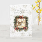 Snowflakes Christmas Deer in Window Red Bows カード (黄色い花)