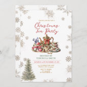 Snowflakes Christmas Tea Party Floral Holiday 招待状 (正面/裏面)