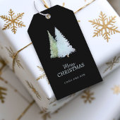 Snowflakes Elegant Black Pine Tree Christmas ギフトタグ