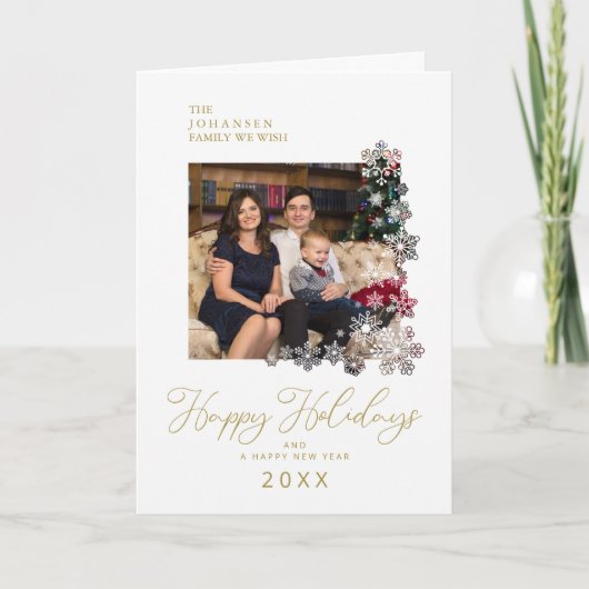 Snowflakes Frame Happy Holidays Christmas Family シーズンカード (正面)