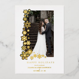 Snowflakes Frame Photo First Christmas Newlyweds  箔シーズンカード