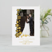 Snowflakes Frame Photo First Christmas Newlyweds 箔シーズンカード (立ち正面)