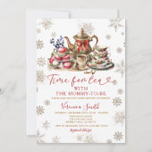 Snowflakes Glitter Time for Tea Baby Shower  招待状 (正面)