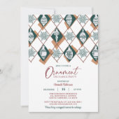 Snowflakes Green Ornament Christmas Exchange Party 招待状 (正面)