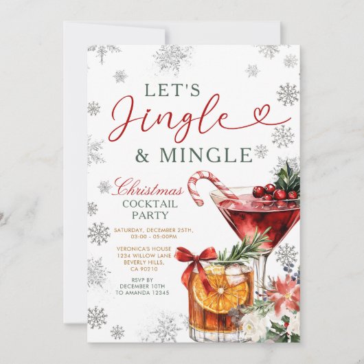 Snowflakes Jingle & Mingle Christmas Cocktail  招待状 (正面)