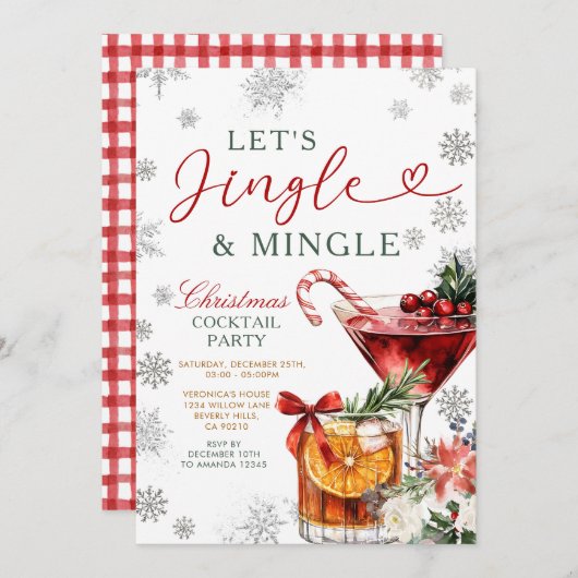 Snowflakes Jingle & Mingle Christmas Cocktail  招待状 (正面/裏面)