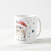 Snowflakes Let it snow Owl Christmas Red Santa Hat コーヒーマグカップ (正面右)