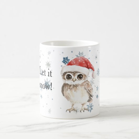 Snowflakes Let it snow Owl Christmas Red Santa Hat コーヒーマグカップ (中央)