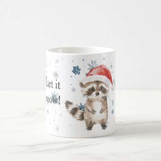 Snowflakes Let it snow Raccoon Christmas Red Hat コーヒーマグカップ (中央)