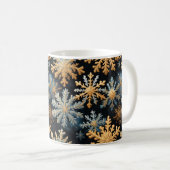 Snowflakes Magic Christmas Black Gold Blue コーヒーマグカップ (正面右)