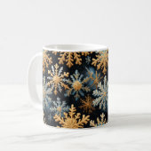Snowflakes Magic Christmas Black Gold Blue コーヒーマグカップ (正面左)