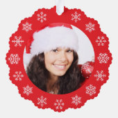 Snowflakes Merry Bright Christmas Photo Red White  オーナメントカード (裏面)