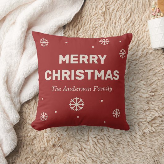 Snowflakes & Merry Christmas Red  クッション (ブランケット)