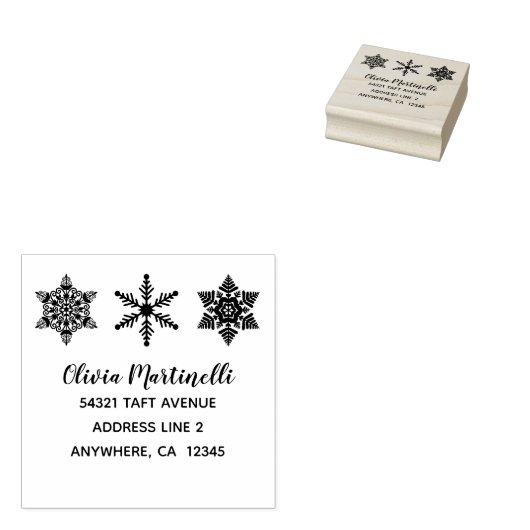 Snowflakes Minimalistクリスマスの名前と住所 ラバースタンプ (押印)