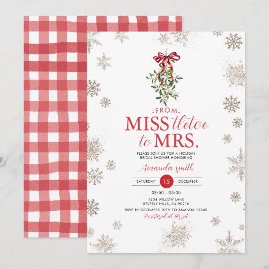Snowflakes Miss tletoe to Mrs Bridal Shower  招待状 (正面/裏面)