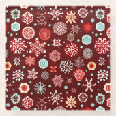 Snowflakes on Burgundy ガラスコースター (正面)