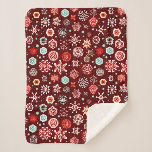 Snowflakes on Burgundy シェルパブランケット (正面)