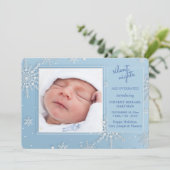 Snowflakes Photo Blue Birthのお知らせ 案内状 (スタンド正面)
