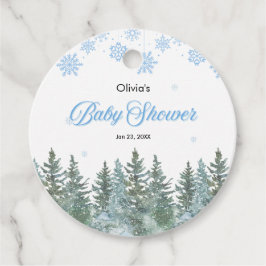 Snowflakes Pine Trees Winter Baby Shower  フェイバータグ