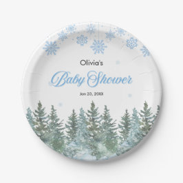 Snowflakes Pine Trees Winter Baby Shower  ペーパープレート