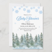 Snowflakes Pine Trees Winter Baby Shower 招待状 (正面)