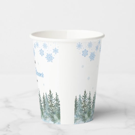 Snowflakes Pine Trees Winter Baby Shower  紙コップ (左)