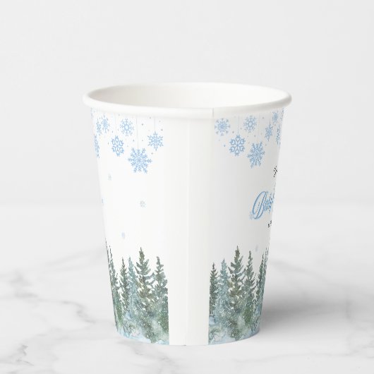 Snowflakes Pine Trees Winter Baby Shower  紙コップ (右)