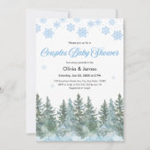 Snowflakes Pine Trees Winter Couples Baby Shower 招待状 (正面)