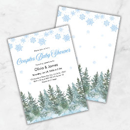 Snowflakes Pine Trees Winter Couples Baby Shower 招待状